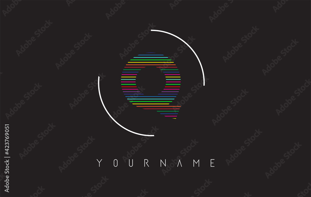 Obraz premium Q Letter logo design with bright and bold rainbow lines and rounded frame.
