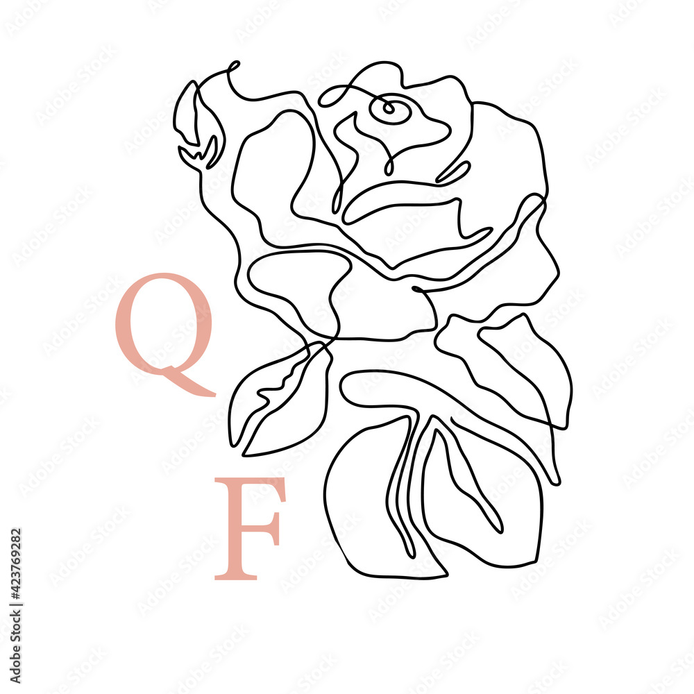 Outline rose one line flower logo and poster art. Abstract vector plant trendy icon. Modern nature beauty romantic shape. Outline rose one line flower logo and poster art. Abstract vector plant trendy icon. Modern nature beauty romantic shape.