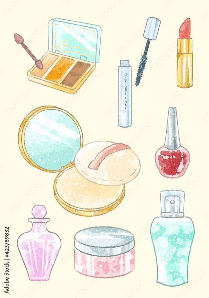 Naklejka premium 優しいタッチの化粧品セットのイラスト