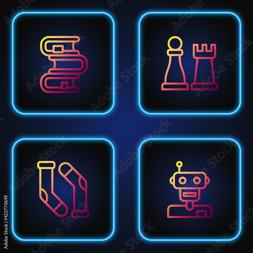 Set line Robot, Socks, Book and Chess. Gradient color icons. Vector
