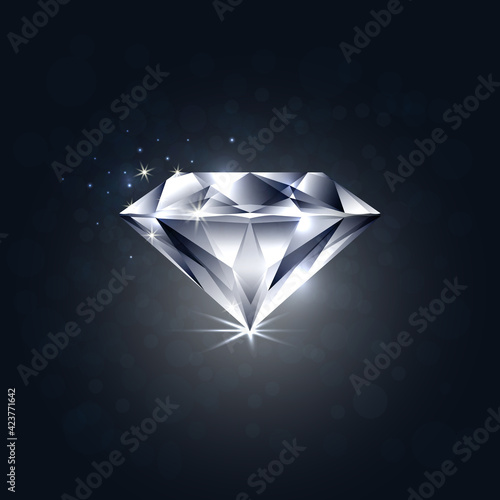 Realistic vector diamond illustration - blue crystal gemstone