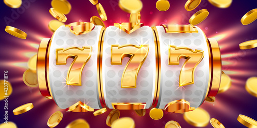 Golden slot machine wins the jackpot. 777 Big win concept. Casino jackpot.