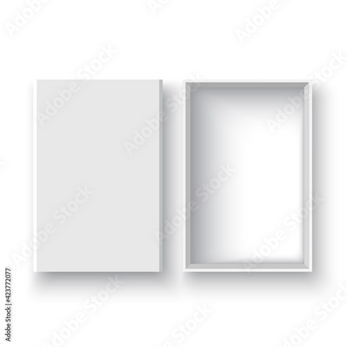 White open box with cover. Rectangular package. Vector illustration.