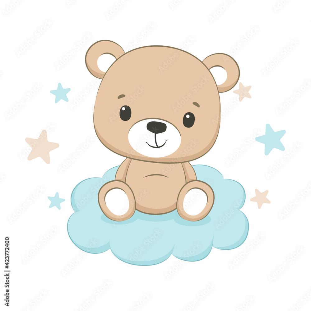Cute baby bear with cloud and stars. Vector illustration. Cute baby bear with cloud and stars. Vector illustration.