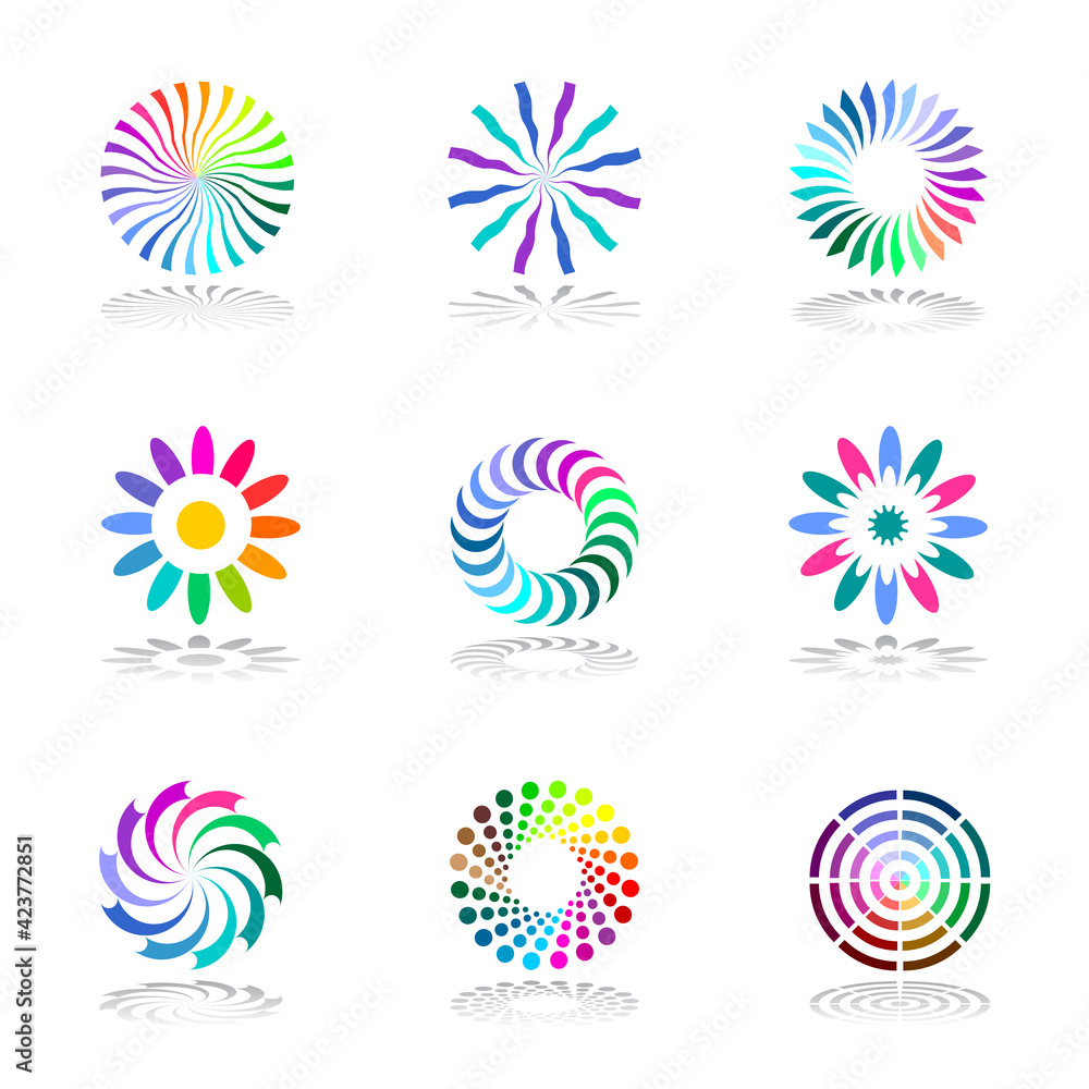 Design elements set. Abstract circular multicolour icons.
