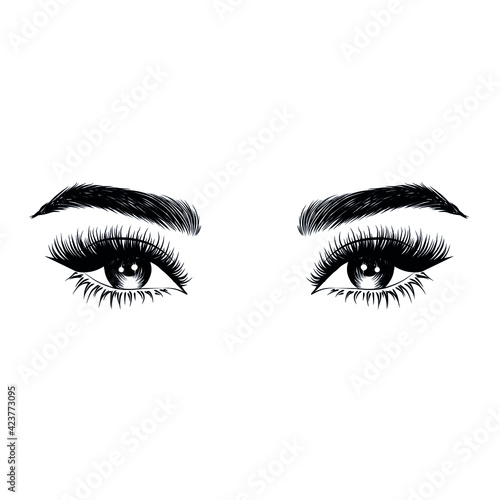 Opened eye look illustration isolated on white background. Social media element for salon, business cards, logo