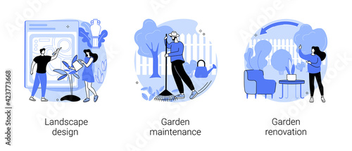 Gardening services abstract concept vector illustrations.