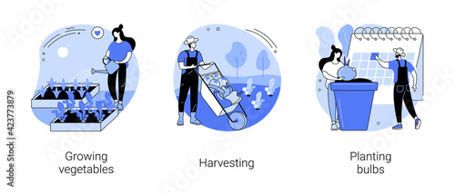 Garden seasonal works abstract concept vector illustrations.