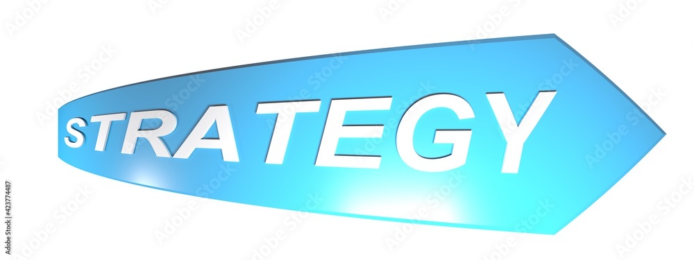 STRATEGY blue arrow in perspective, on white background - 3D rendering illustration STRATEGY blue arrow in perspective, on white background - 3D rendering illustration