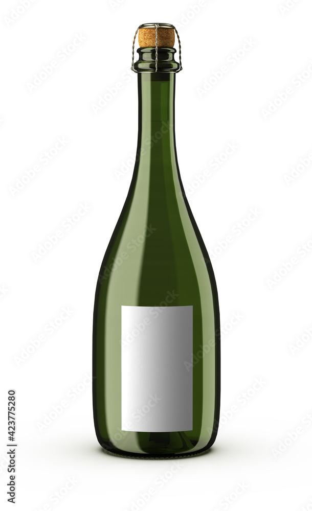 3D Wine bottle. Isolated on white background. The bottle is used for champagne, chardonnay, prosecco and white wine, place your design and use for presentations. Blank template. 3D Wine bottle. Isolated on white background. The bottle is used for champagne, chardonnay, prosecco and white wine, place your design and use for presentations. Blank template.
