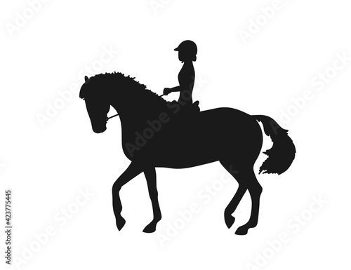 Equestrian dressage workout  short trot  piaffe  vector silhouette