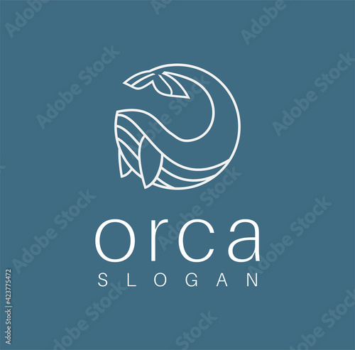 Orca logo icon line art. Simple whale Logo in a line an outline flat design style Vector. 