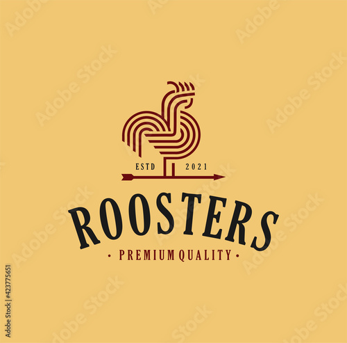 Rooster arrow Logo Template Design Vintage Vector, Emblem, Design Concept. Creative Chicken Arrow Logo Illustration Stock 