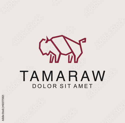 Simple bull Logo in a line an outline flat design style Vector. Tamaraw , Buffalo , bison logo icon line art 