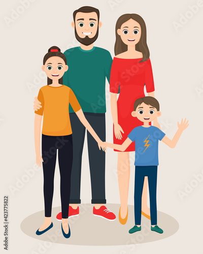 Young family. Mom, dad, daughter and son.
