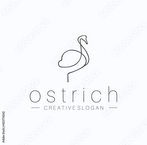 Simple minimalist ostrich logo Design Vector Stock. Stylized one line silhouette drawing, standing and running bird