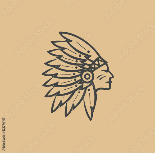 Native American Head indian chief Logo Icon silhouette vintage Design Stock