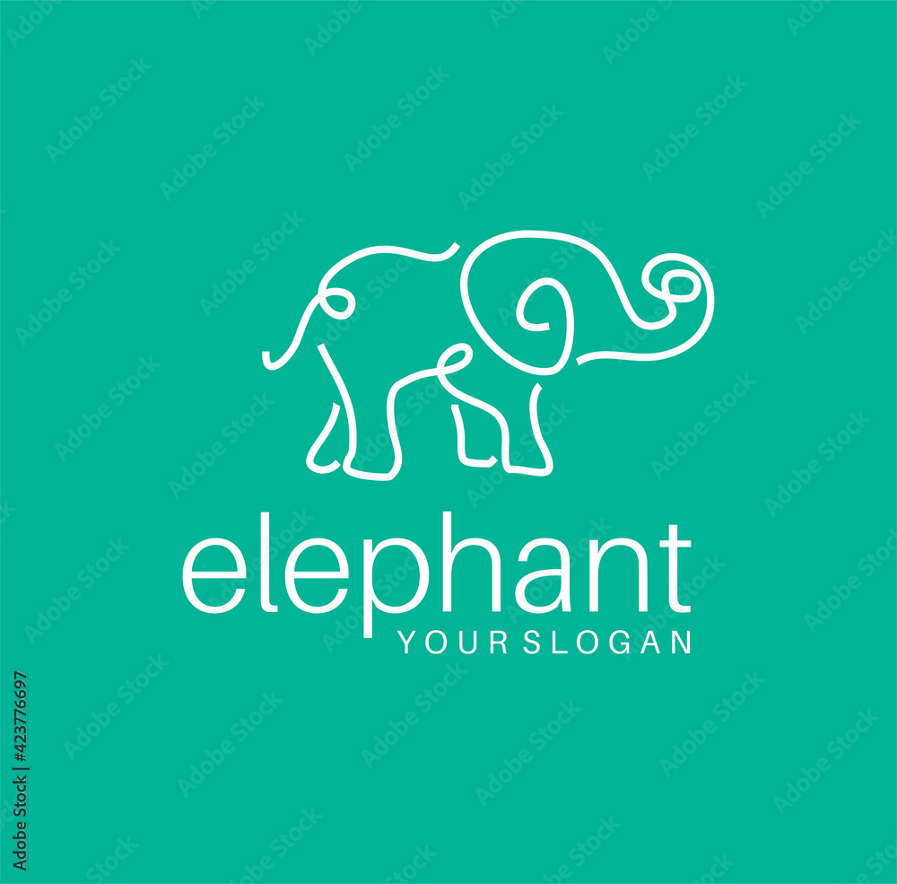 Elephant Logo with a Line style logotype Vector Design Icon. Minimalist Unique Simple Sign Animal Mono Line