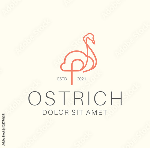 Simple minimalist ostrich logo Design Vector Stock. Stylized one line silhouette drawing, standing and running bird