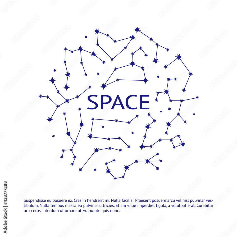 Space banner with zodiac constellation symbols and place for text