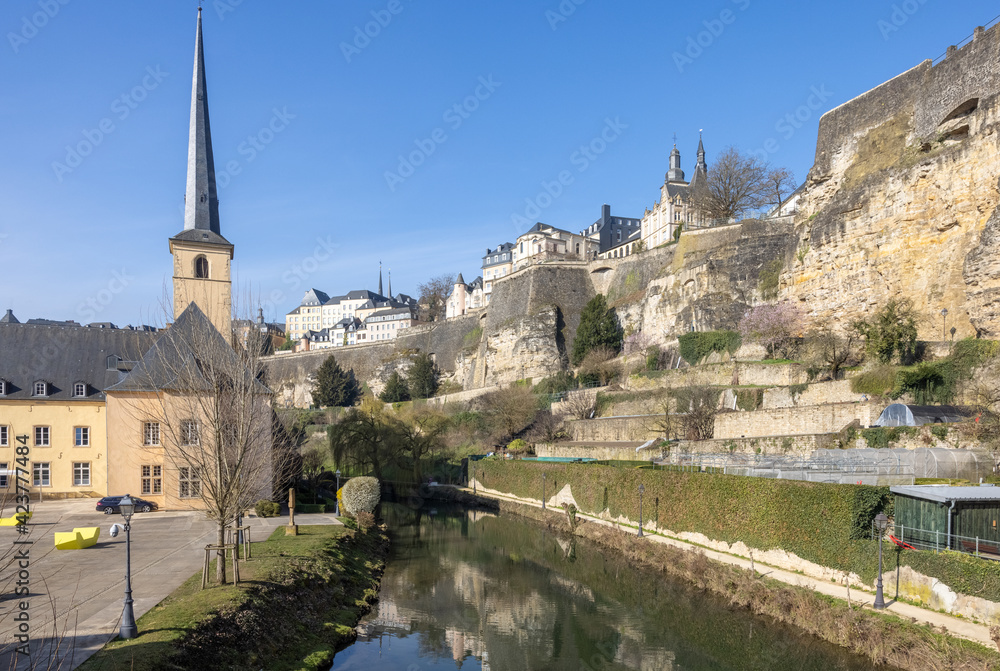 View from the river Alzette to the town of Luxembourg