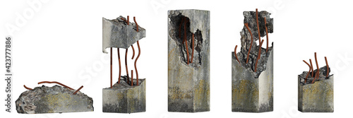 Obraz na płótnie set of damaged concrete pillars isolated on white background w salonie