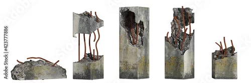 Panel kuchenny z motywem set of damaged concrete pillars isolated on white background