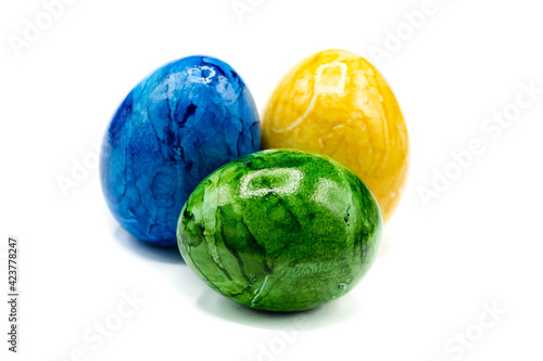 Painted Easter eggs isolated on white background