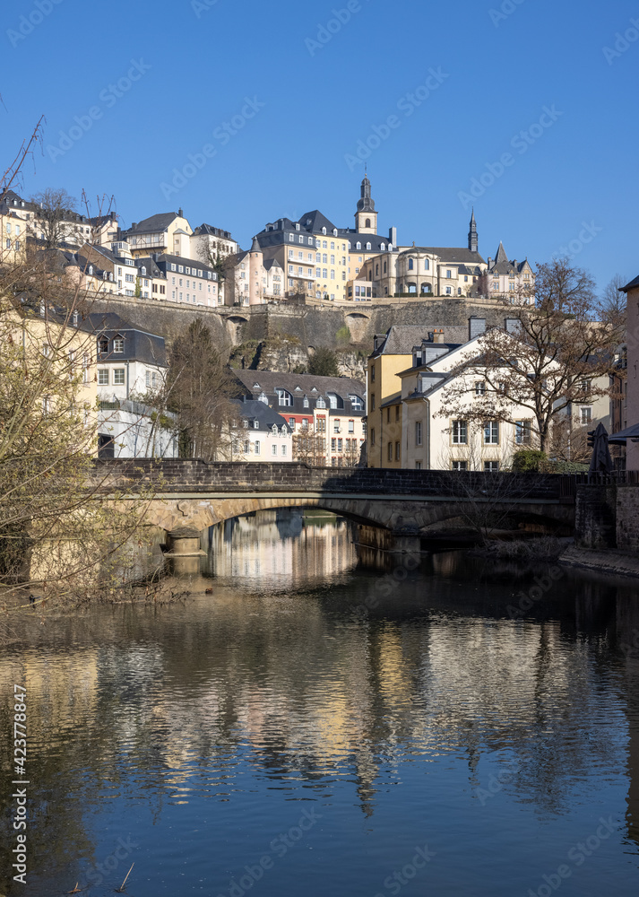 View from the river Alzette to the town of Luxembourg