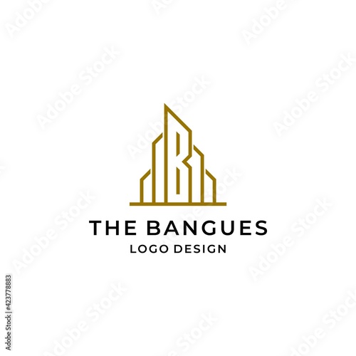 Modern and simple logo about letter B and building designed with geometric lines. EPS10  Vector.