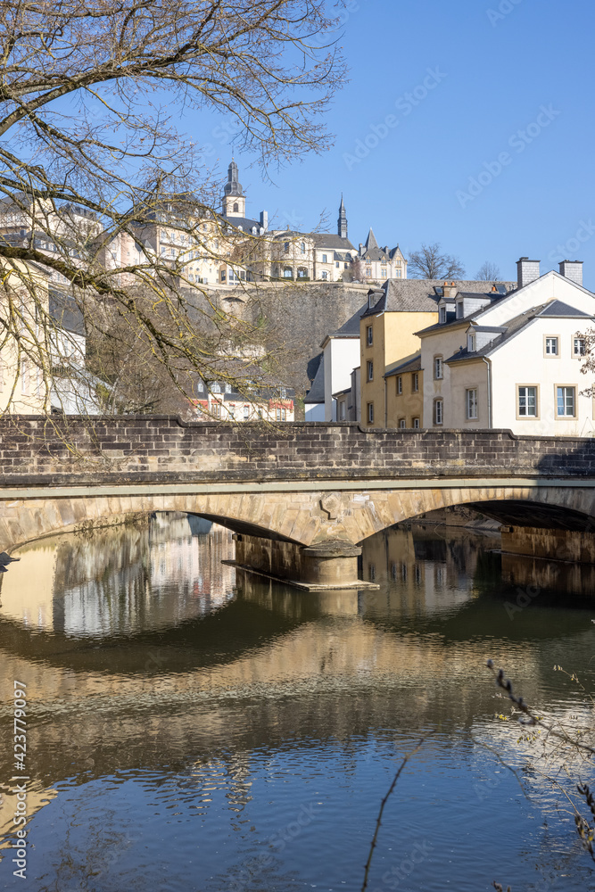 View from the river Alzette to the town of Luxembourg