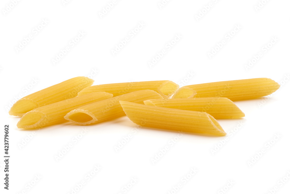 Penne pasta, close-up, Itallian food, close-up, isolated on white background Penne pasta, close-up, Itallian food, close-up, isolated on white background