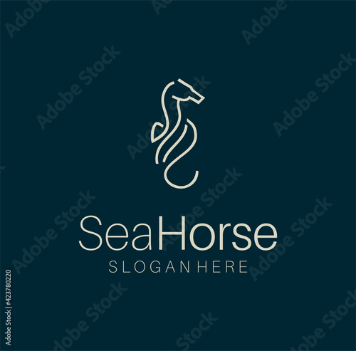 Seahorse Logo with a Line style logotype Vector Design Icon. Minimalist Unique Simple Sign Animal Mono Line