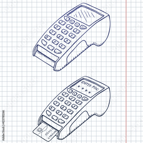 Vector Set of Sketch Payment Terminal Illustrations.