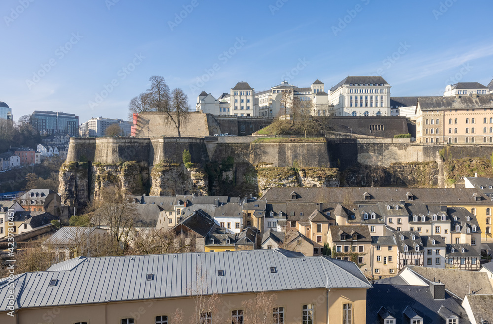 View over the valley of the river Alzette to the old town of Luxembourg