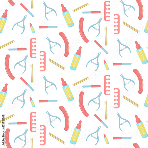 vector pattern on the theme of manicure and pedicure on a white background