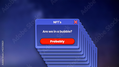 NFT in a bubble, non fungible tokens, crypto art on colorful abstract background. Pay for unique collectibles in games or art. 3D render crypto art collectibles concept. Wallpaper cyberpunk style.
 photo