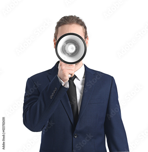 Young businessman with mega...