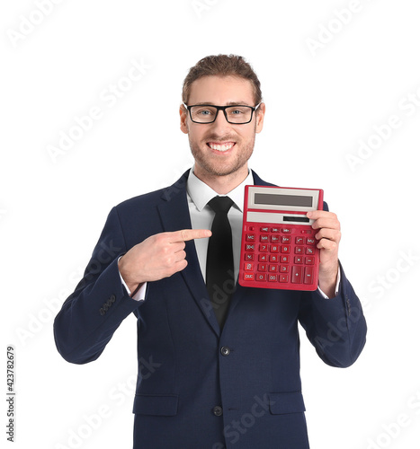 Young businessman with calc...