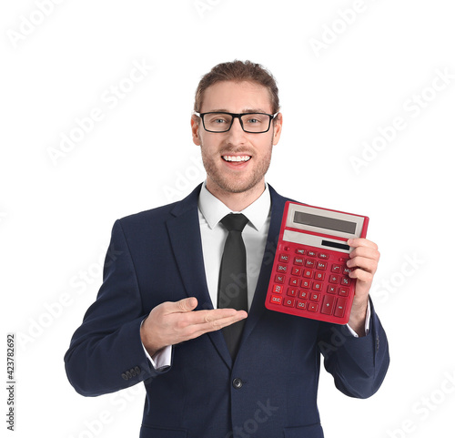 Young businessman with calc...