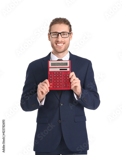 Young businessman with calc...