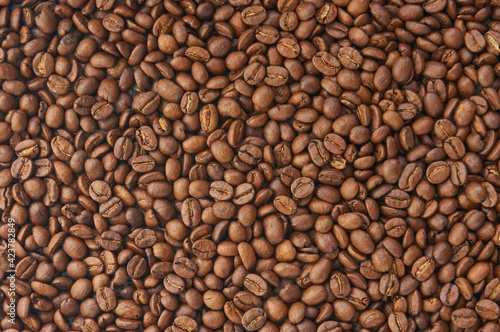 Coffee beans background top view