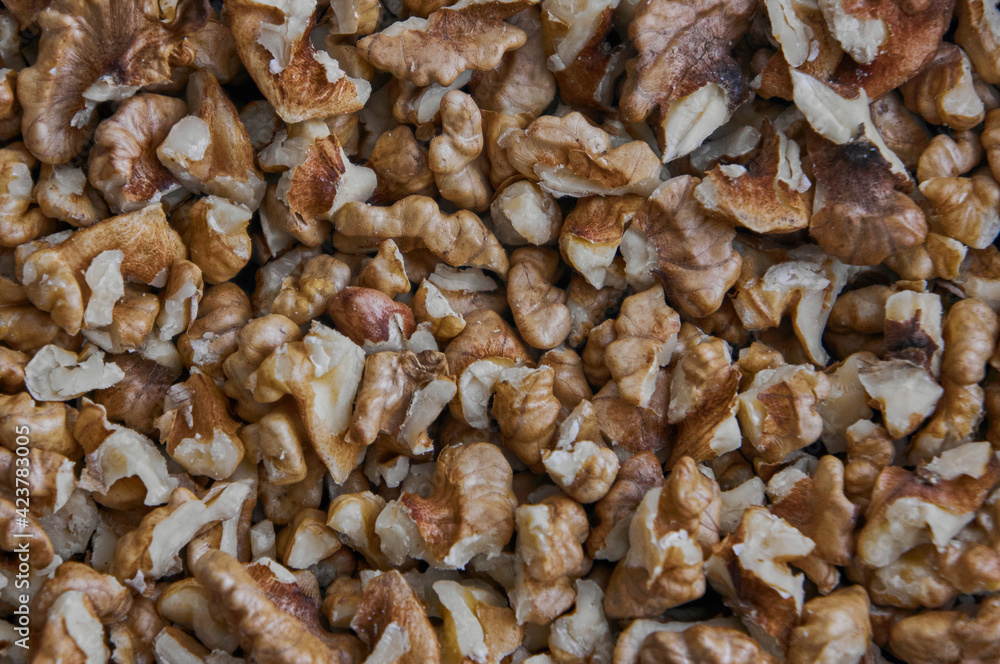 Clean walnuts background top view Clean walnuts background top view