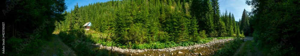 panorama with the river in the mountains on an autumn day panorama with the river in the mountains on an autumn day