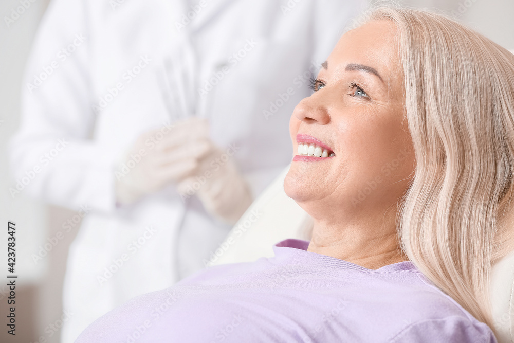 Fototapeta premium Mature woman visiting dentist in clinic