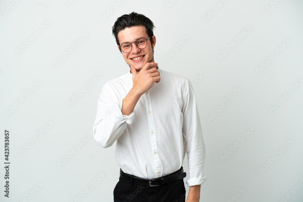 Russian Business man isolated on white background happy and smiling Russian Business man isolated on white background happy and smiling