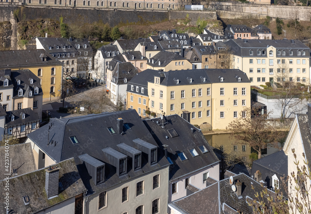 View over the valley of the river Alzette to the old town of Luxembourg