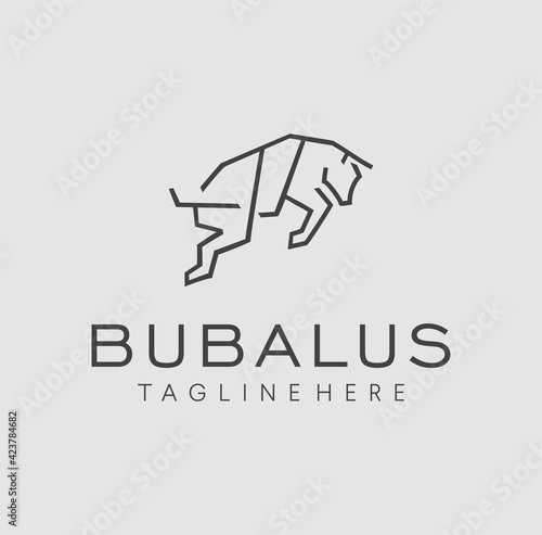 Simple Bison Logo in a line an outline flat design style Vector. Tamaraw , Buffalo , Bubalus , Bull logo icon line art 