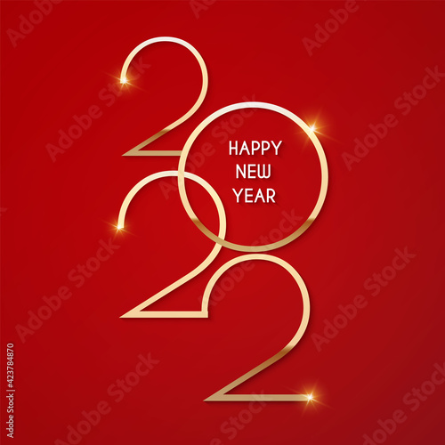 Happy new 2022 year Elegant gold text with light. Minimalistic text template