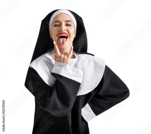 Naughty nun on white backgr...